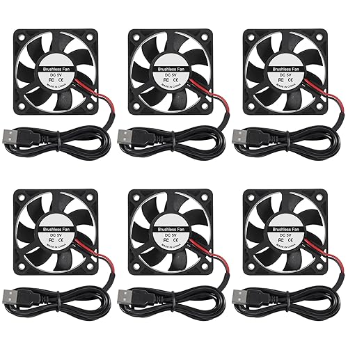 6Pcs 5010 Cooling Fan 50x50x10mm Computer Case Fans DC 5V USB Cooler Brushless Fan for DIY Computer Case (5010 5V USB)
