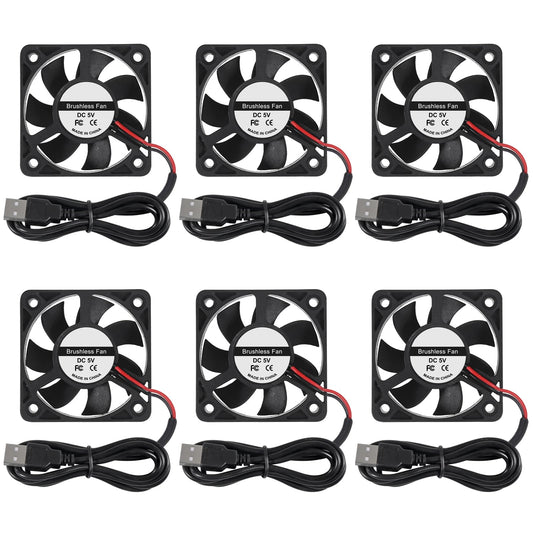 6Pcs 5010 Cooling Fan 50x50x10mm Computer Case Fans DC 5V USB Cooler Brushless Fan for DIY Computer Case (5010 5V USB)
