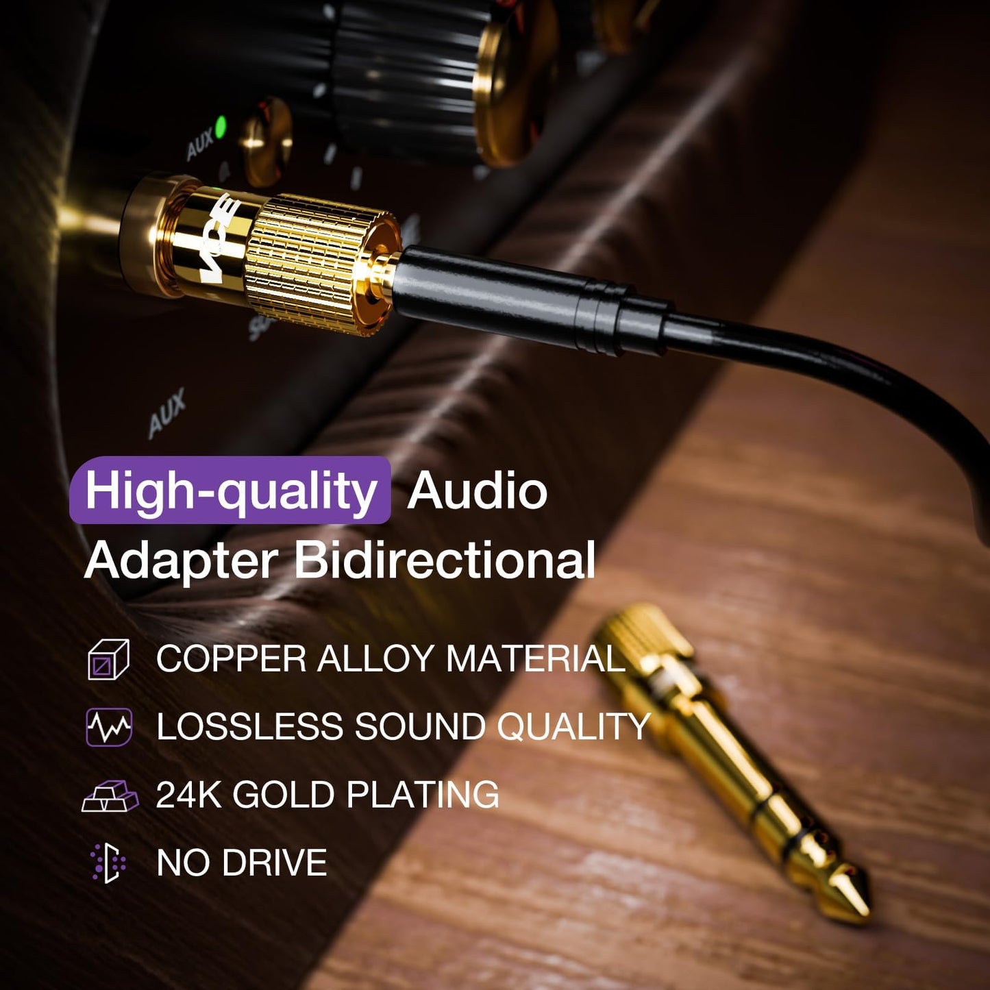 VCE 6.35mm (1/4 inch) Male to 3.5mm (1/8 inch) Female Stereo Audio Jack Adapter for Aux Cable, Guitar Amplifier, Headphone, 2 Pack