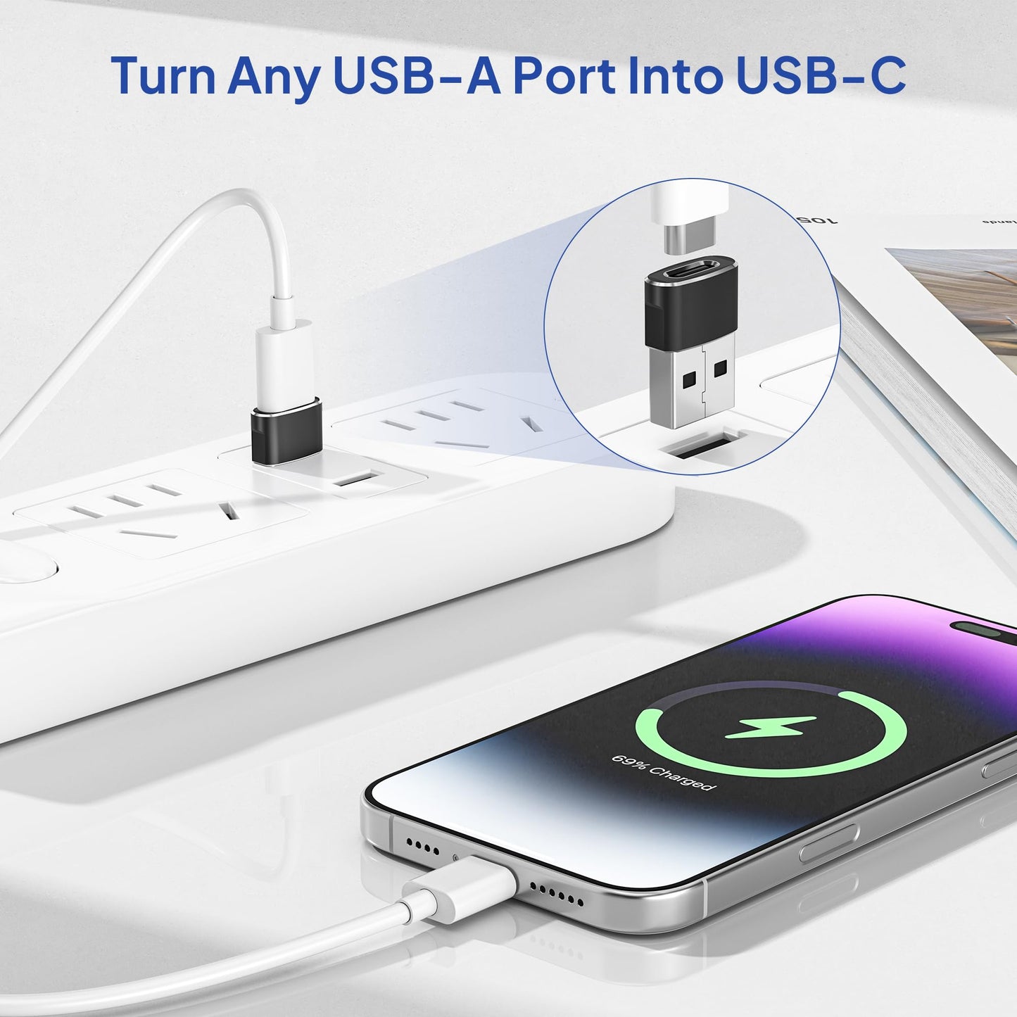 Elebase USB to USB C Adapter for iPhone 17 4Pack,USBC Female to A Male Car Charger Adapter,Type C Converter Apple 17e 16 Pro Max 15 14 Plus,iWatch