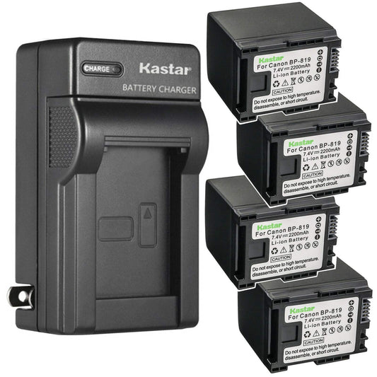 Kastar 4-Pack Battery and AC Wall Charger Replacement for Canon VIXIA HF S100 HFS100, VIXIA HF S200 HFS200, VIXIA HF10, VIXIA HF11, VIXIA HF20, VIXIA