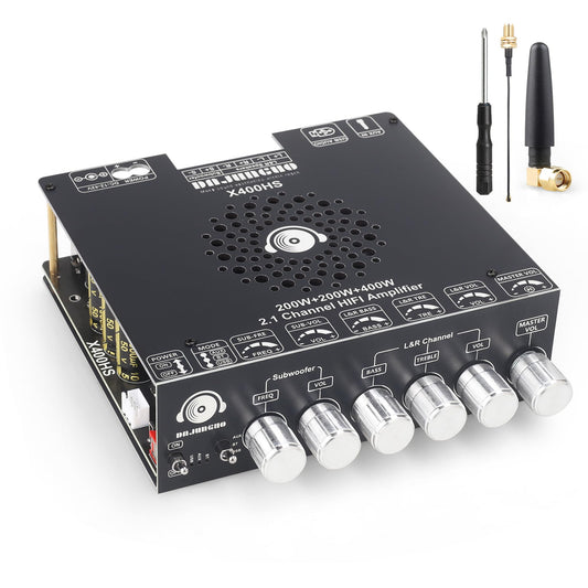 X400HS 2.1 Channel Bluetooth 5.0 Amplifier Board, TPA3223 Chip 200W+200W+400W Output, 12-42V DC with 6 Knob Controls, for DIY Subwoofer/Speaker/Home