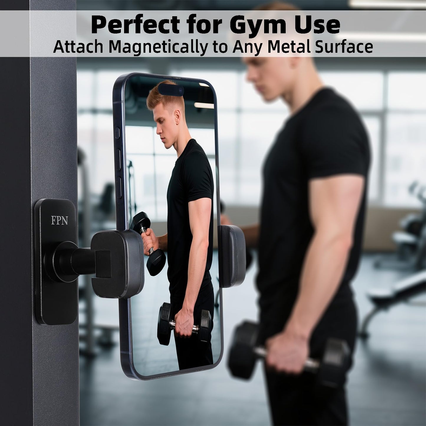 FPN Super Strong Magnetic Phone Holder for Gym - 10 N52 Magnets, Aluminum Alloy Base and Joint - Gym Phone Mount for Workout Record Compatible