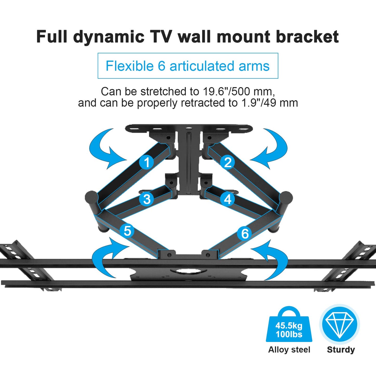 SYLVOX Full Motion Outdoor TV Wall Mount, Fits for TV Size from 40 Inch to 75 Inch, Flexible 6 Articulating Dual Arms, Wall Mount Bracket, Maximum