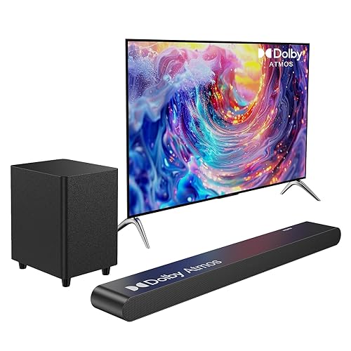 Miroir 3.1CH Dolby Atmos Soundbar for Smart TV, 390w Virtual Atomos Surround Sound & Wired Subwoofer, 4K HDR Passthrough, HDMI/eARC Home Theater