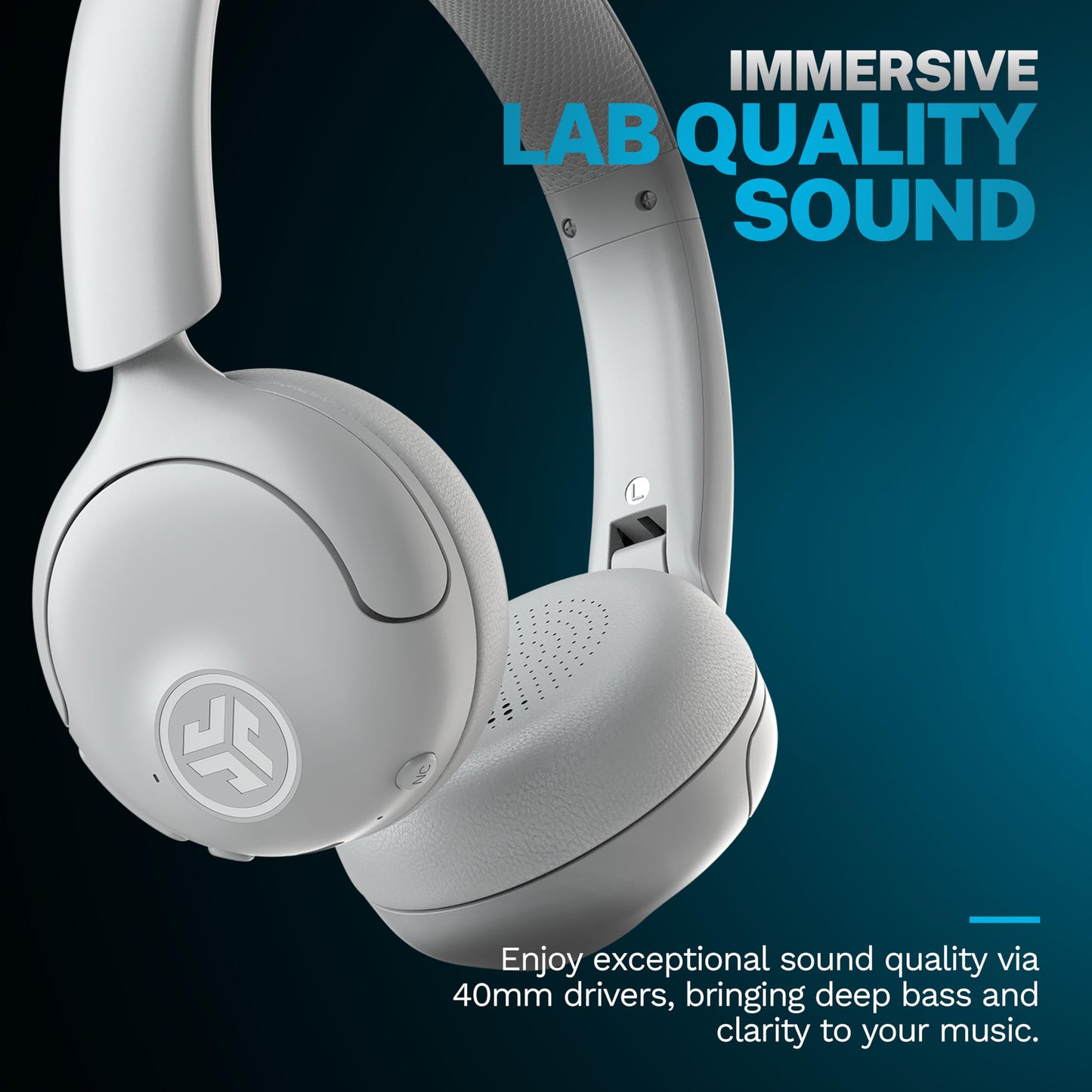 JLab, Go Lux ANC, On Ear Headphones, Active Noise Cancelling, Bluetooth MultIPoint, Cloud White