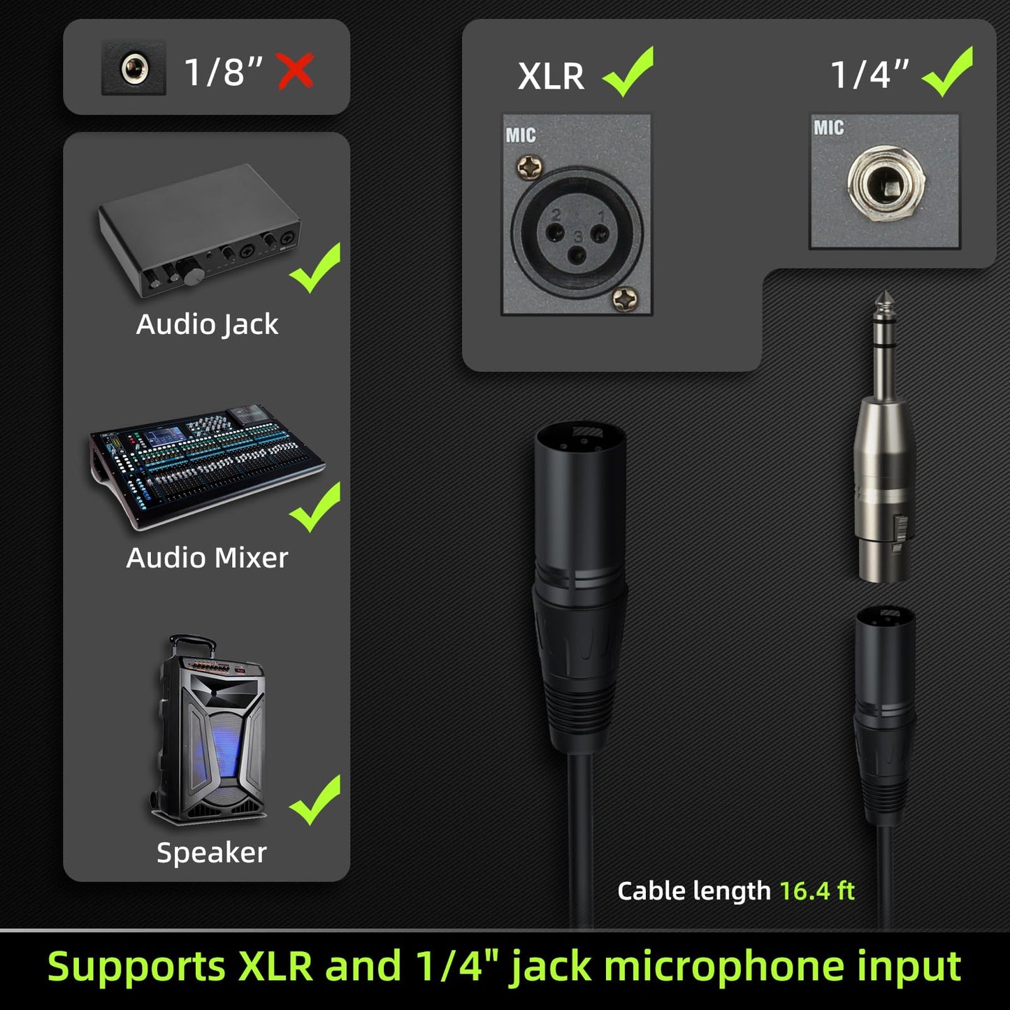 MRSDY Wired XLR Microphone, Metal Handheld Cardioid Dynamic Mic for Singing, Stage, Studio, Karaoke, with On/Off Switch, 16.4ft XLR Cable, Pouch