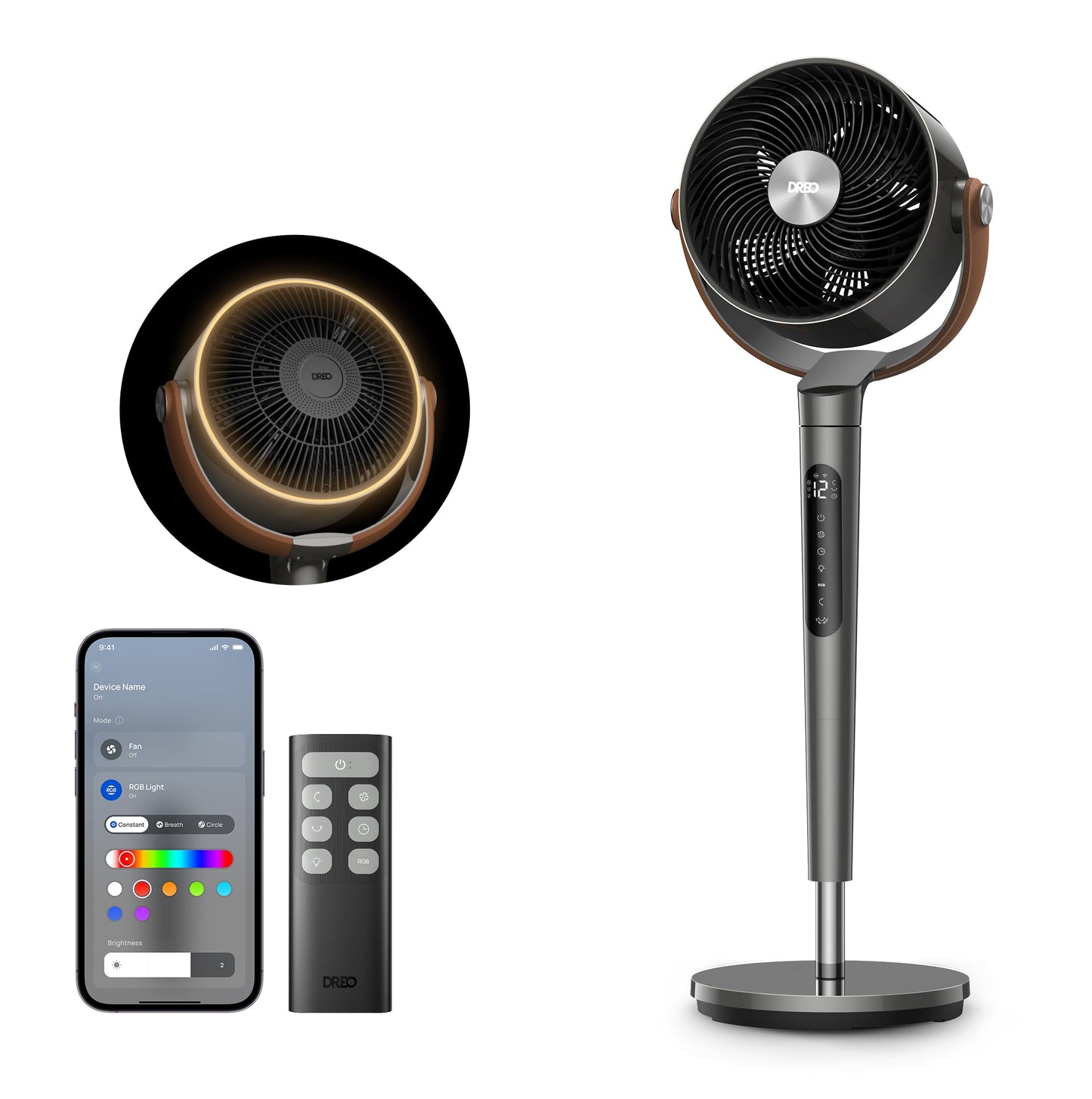 DREO Smart Fan for Bedroom, 120°+105° Omni-directional Oscillating, Quiet 20dB Fan, 100ft Air Circulator Pedestal Fan with DC Motor, 8 Speeds, 6
