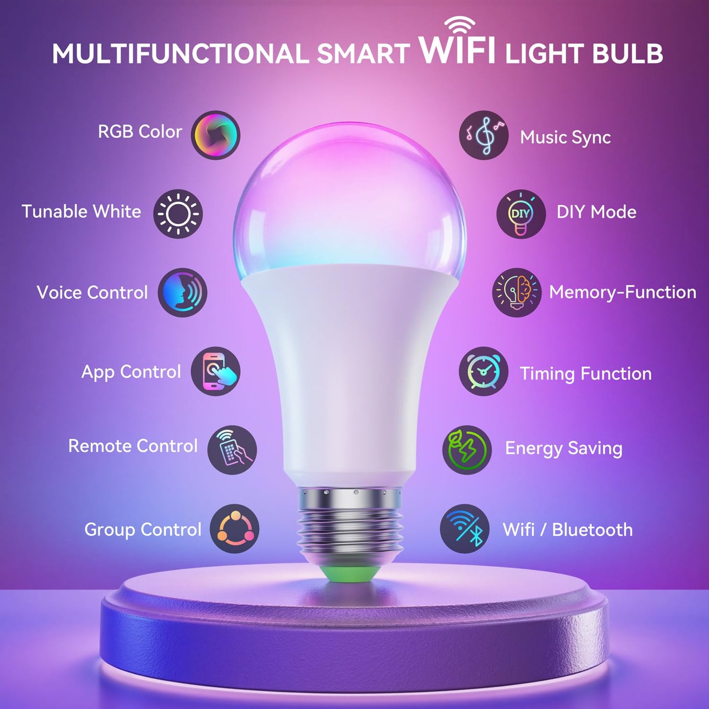 Auxmir A19 Smart Light Bulbs with Remote, RGB+CCT Color LED Bulbs, 2-Pack