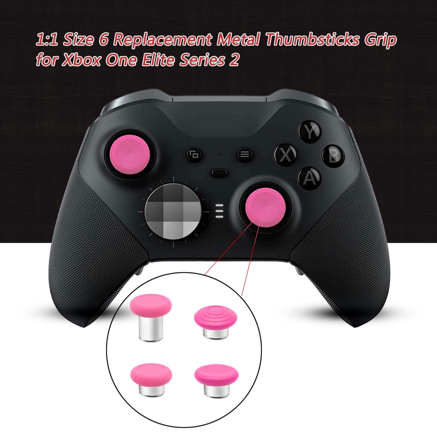 Metal Thumbsticks Replacement for Xbox One Elite Controller Series 2 Model 1797 - Thumb Sticks Kits for Elite Series 2 Core Controller (6-IN-1-Pink)