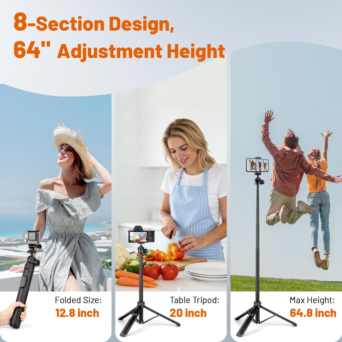 JOILCAN Tripod for iPhone & Camera, 64" Selfie Stick with 360° Ball Head Remote & Phone Holder, Extendable Portable Phone Tripod Stand for Travel Vlog