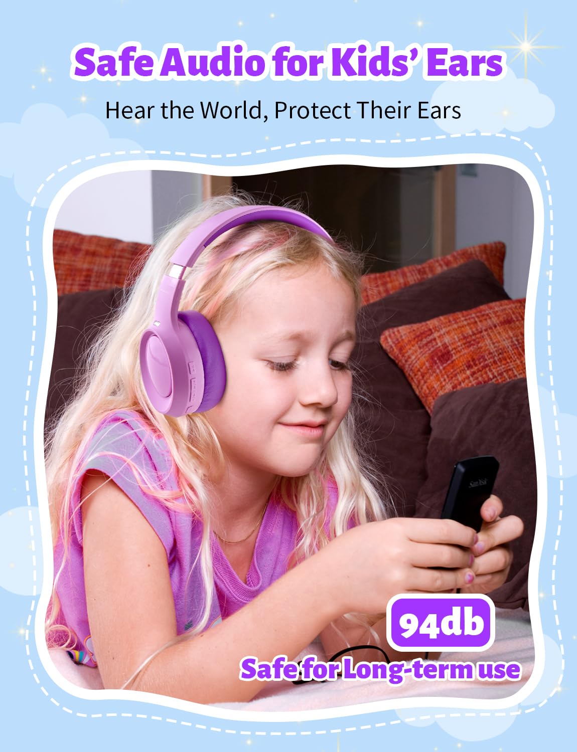 YUSONIC Active Noise Cancelling Headphones for Girls, 70H Play Time, Safe Volume 94dB, Bluetooth 6.0, Hybird ANC Kids Headphones Wireless…