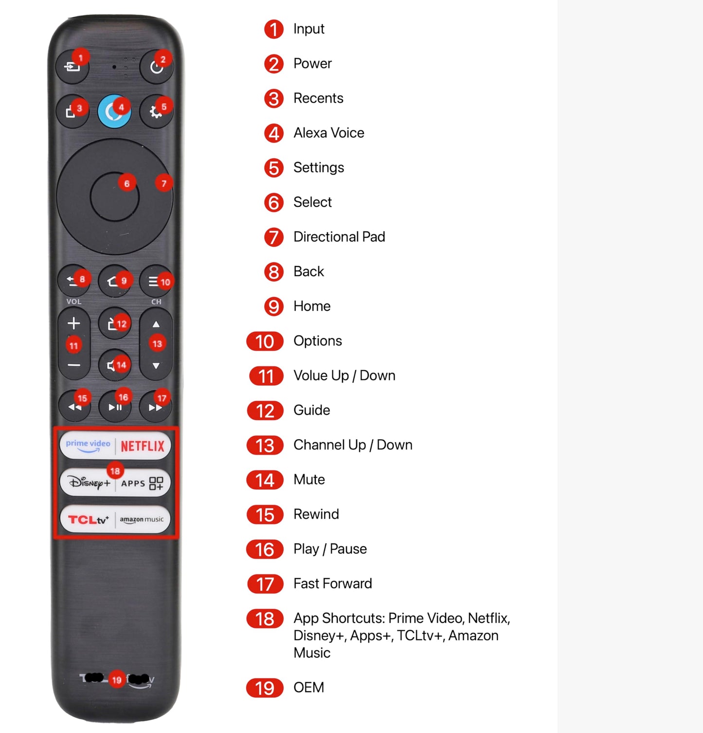 Dan's Originals RC813 / CMB1 Voice Remote for TCL Amazon Tv, Compatible with TCL Q550F | Voice | Netflix | Prime Video | TCLtv+ | Disney+ | Amazon