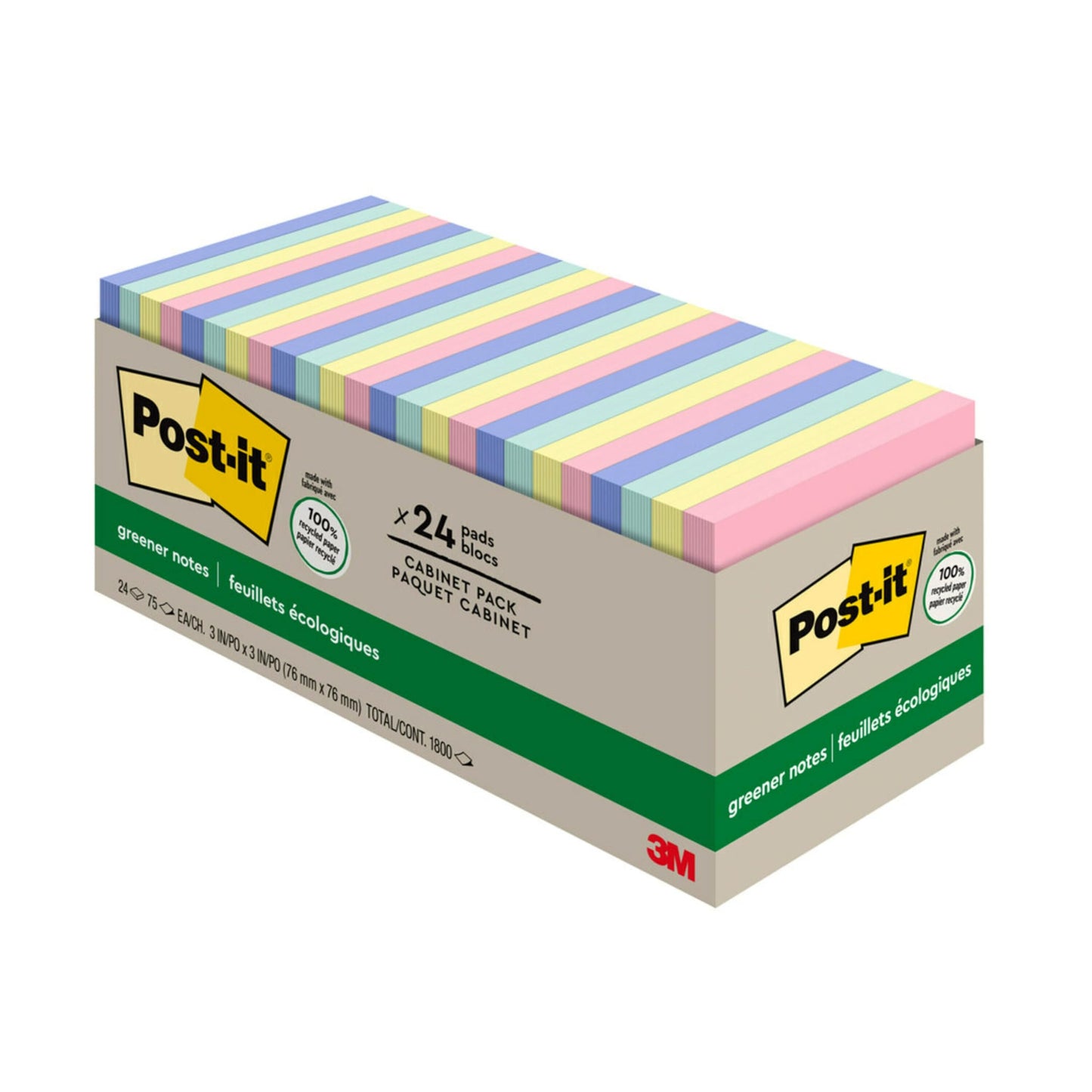 Post-it Greener Notes, 3x3 in, 24 Pads, America's #1 Favorite Sticky Notes, Sweet Sprinkles Collection, Pastel Colors, Clean Removal, 100% Recycled