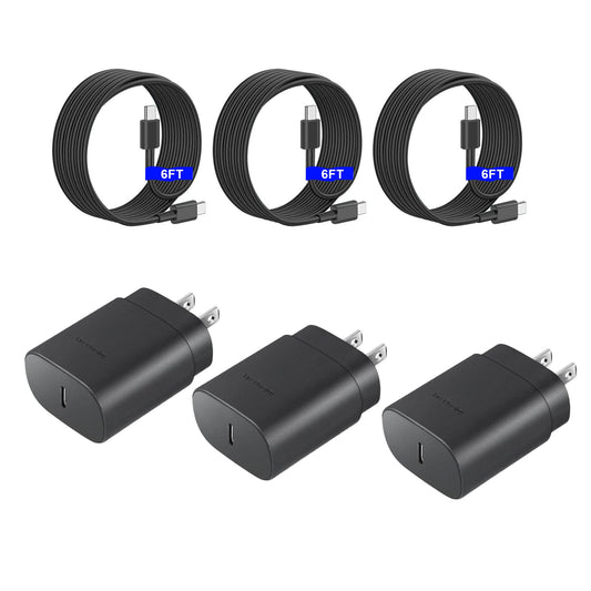 Fast Charger 3-Pack 25W Type C Charging Block with 6ft USB C Charger Cable 3Pack Compatible with Samsung Galaxy S25 Ultra/S25/S25+/S24+/S24