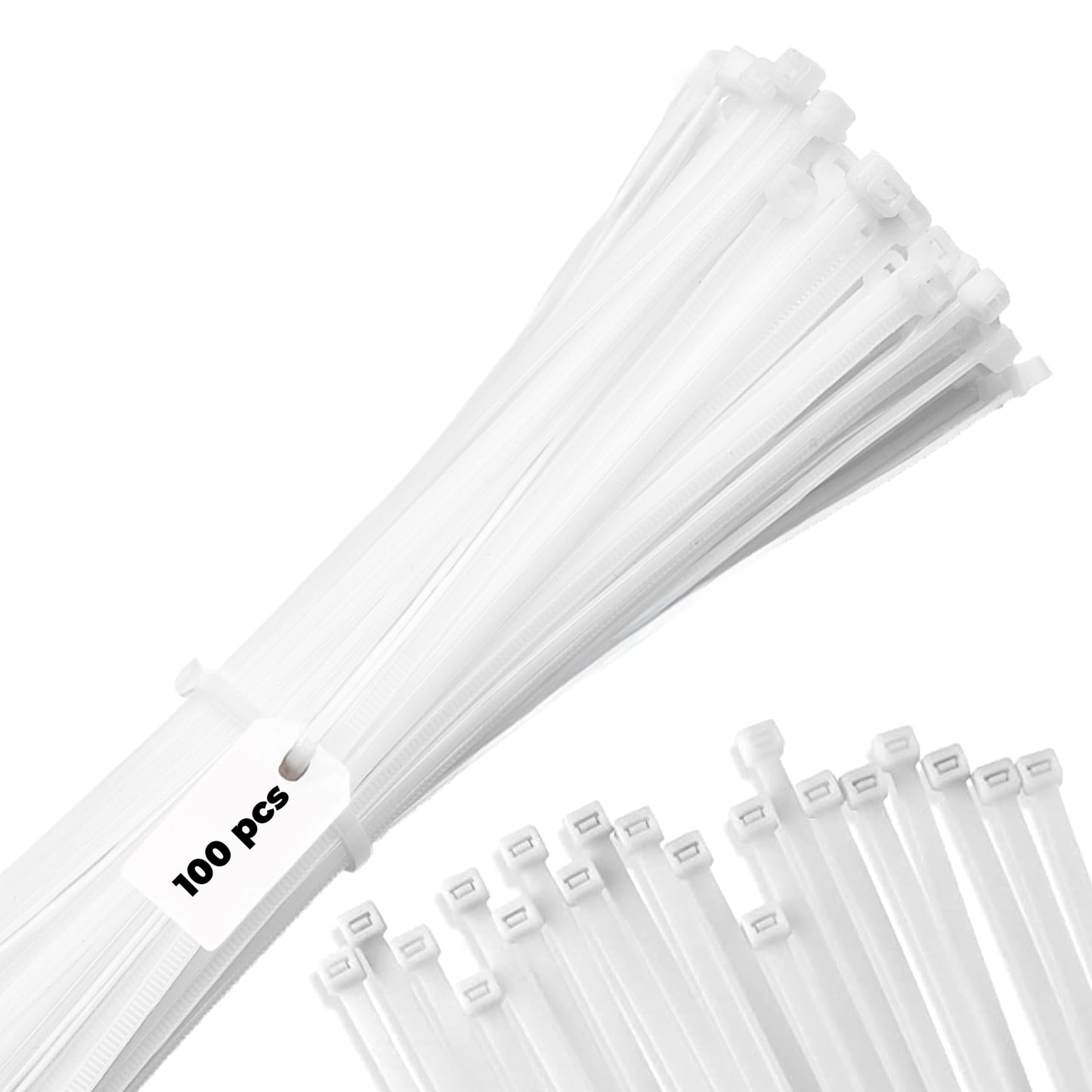 12" White Zip Cable Ties (100 Pack), 40lbs Tensile Strength, Heavy Duty, Self-Locking Premium Nylon Cable Wire Ties for Indoor and Outdoor by Bolt