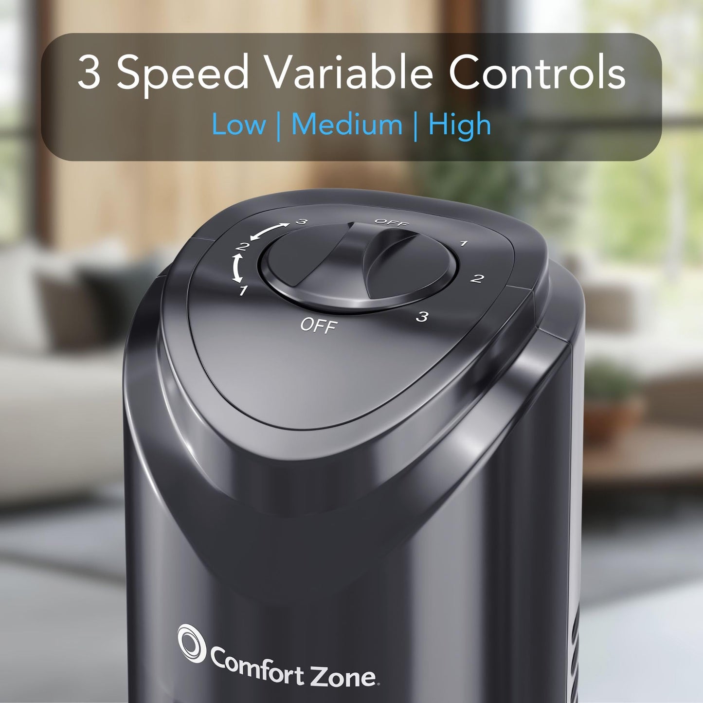 Comfort Zone 32-Inch Oscillating Tower Fan - Ultra-Slim Bladeless Design with 3 Speeds, 90° Wide Oscillation & Built-in Carry Handle - Quiet Portable