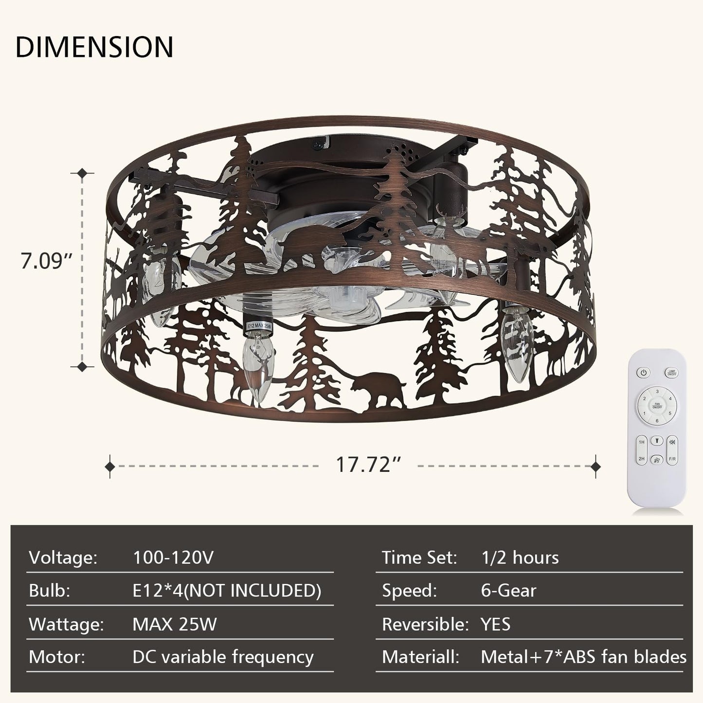 DESOOP Farmhouse Flush Mount Ceiling Fan, Bronze Ceiling Fan with Remote