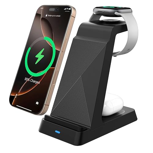 2026 3 in 1 Charging Station Fast Charging for iPhone,Wireless Charger for iPhone 17 16e 16 15 14 13 12 11 X Pro Max & Apple Watch - Wireless Charging