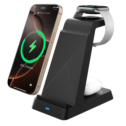 2026 3 in 1 Charging Station Fast Charging for iPhone,Wireless Charger for iPhone 17 16e 16 15 14 13 12 11 X Pro Max & Apple Watch - Wireless Charging