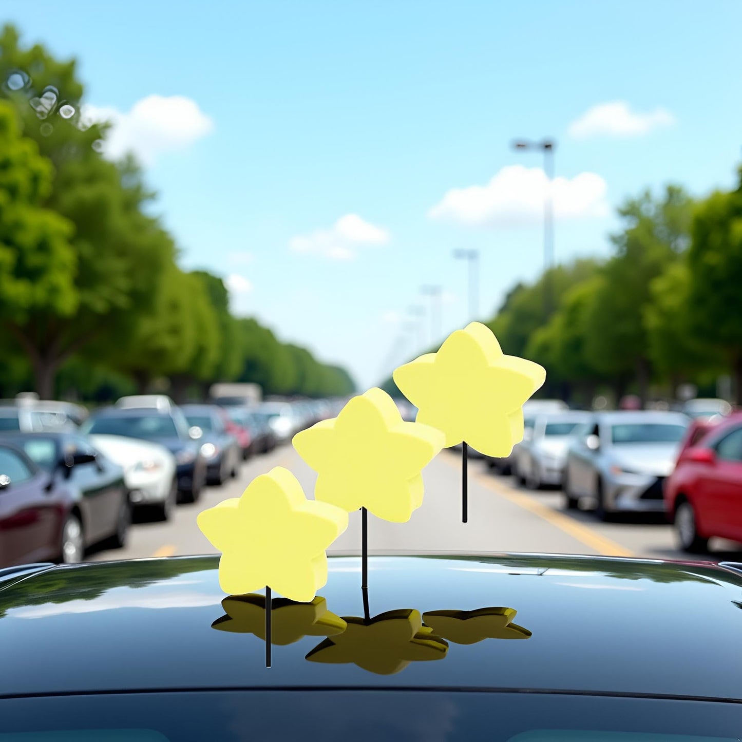 3 Pcs Yellow Star Car Antenna Topper - Easy to Find Car in The Parking Lot - Antenna Ball Antenna Toppers Exterior Accessories (2.9 * 3.1 inches)