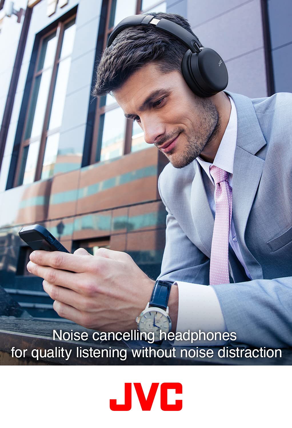 JVC Noise Cancelling Wireless Headphones, Bluetooth 5.0, 42 Hour Rechargeable Battery, Voice Assistant Compatible, Two-Way Foldable Design - HAS91NB…