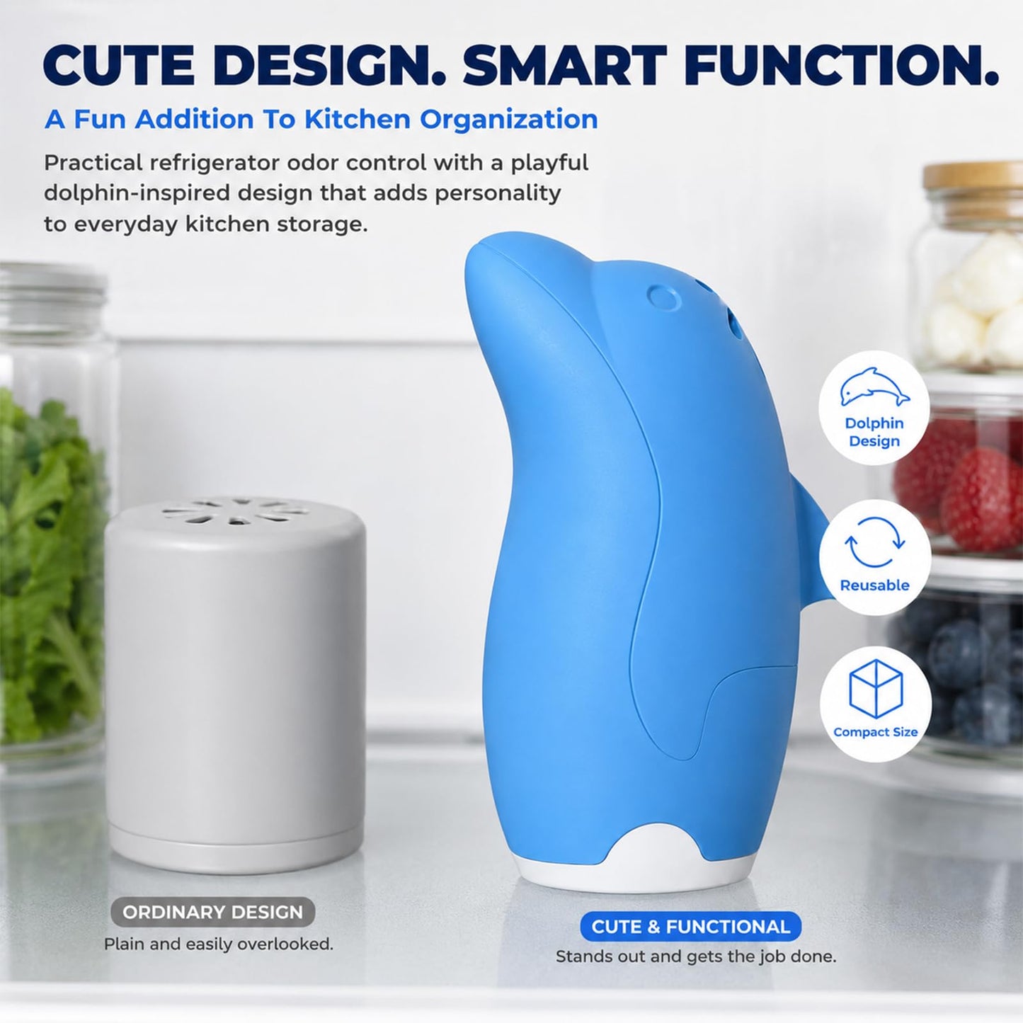 Asltw Refrigerator Deodorizer, Refillable Odor Absorber Dolphin Design