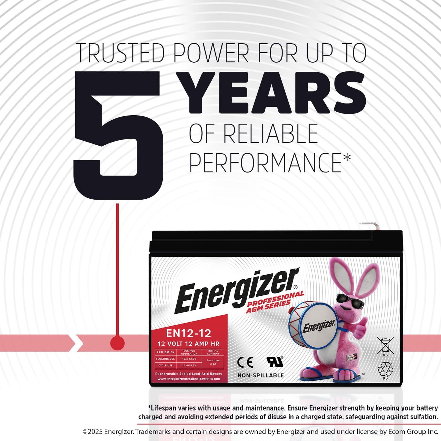 Energizer EN12-12, 12 Volt 12 Amp Hr, Long Lasting Sealed Lead Acid AGM Rechargeable Battery Ideal for Use in Backup Power, Kids Ride On, Electric…