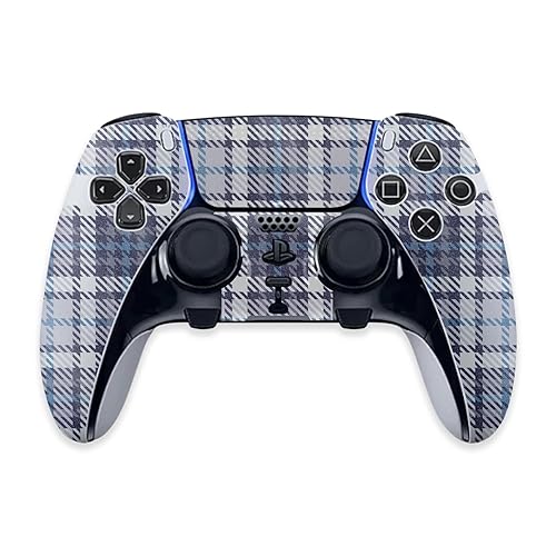 MightySkins Glossy Glitter Skin Compatible with PS5 DualSense Edge Controller - Blue Plaid | Protective, Durable High-Gloss Glitter Finish | Easy