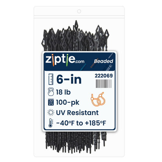 ZipTie.com 6-Inch Black Nylon Beaded Zip Ties - 18-lb Tensile Strength Cord Management - UL Listed Reusable Cable Ties - UV Resistant, Indoor