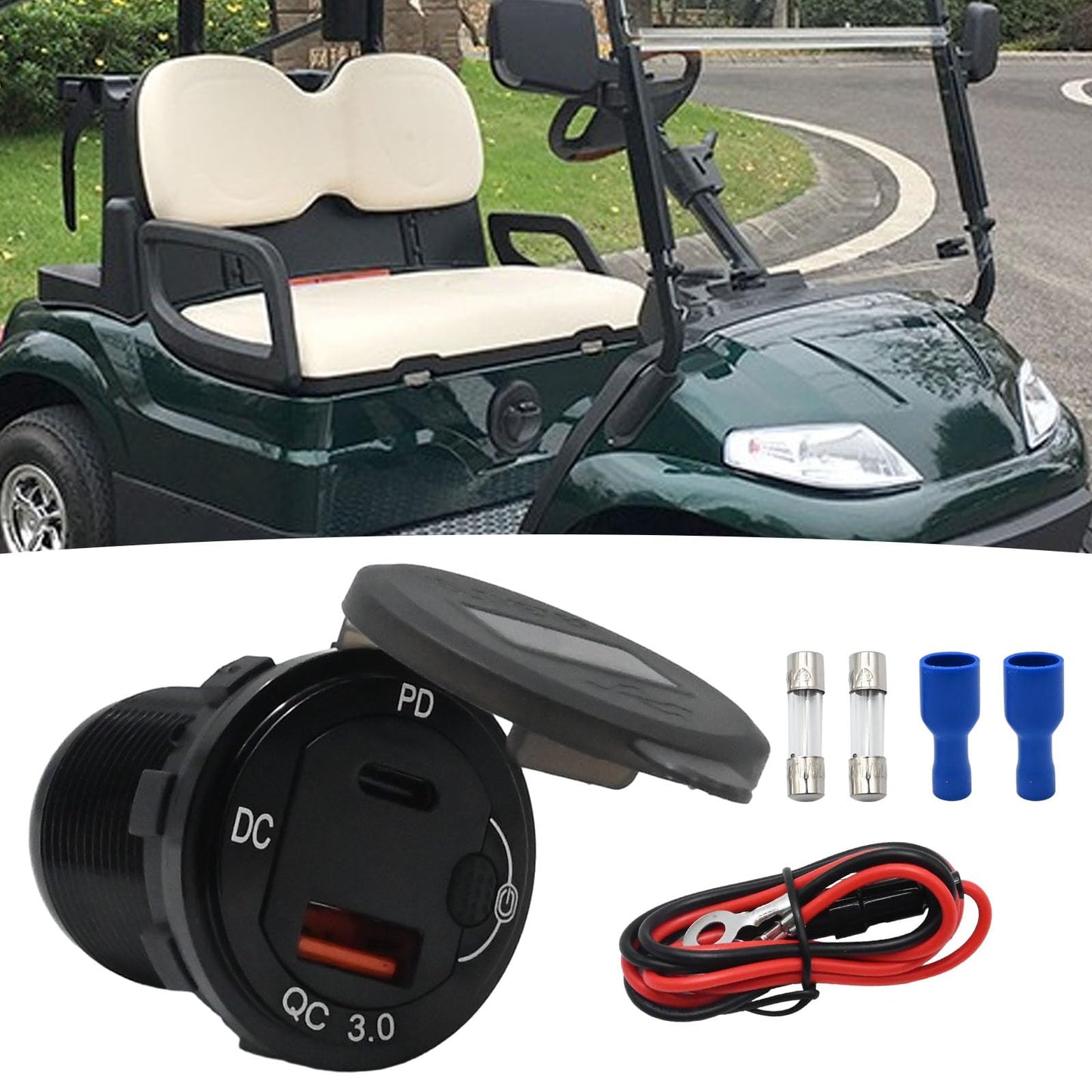 UOIENRT 83W USB C Car Charger, 18W QC3.0 and 65W USB C Port,12V Socket with Button Switch Smart Voltmeter for Car Golf Cart Marine