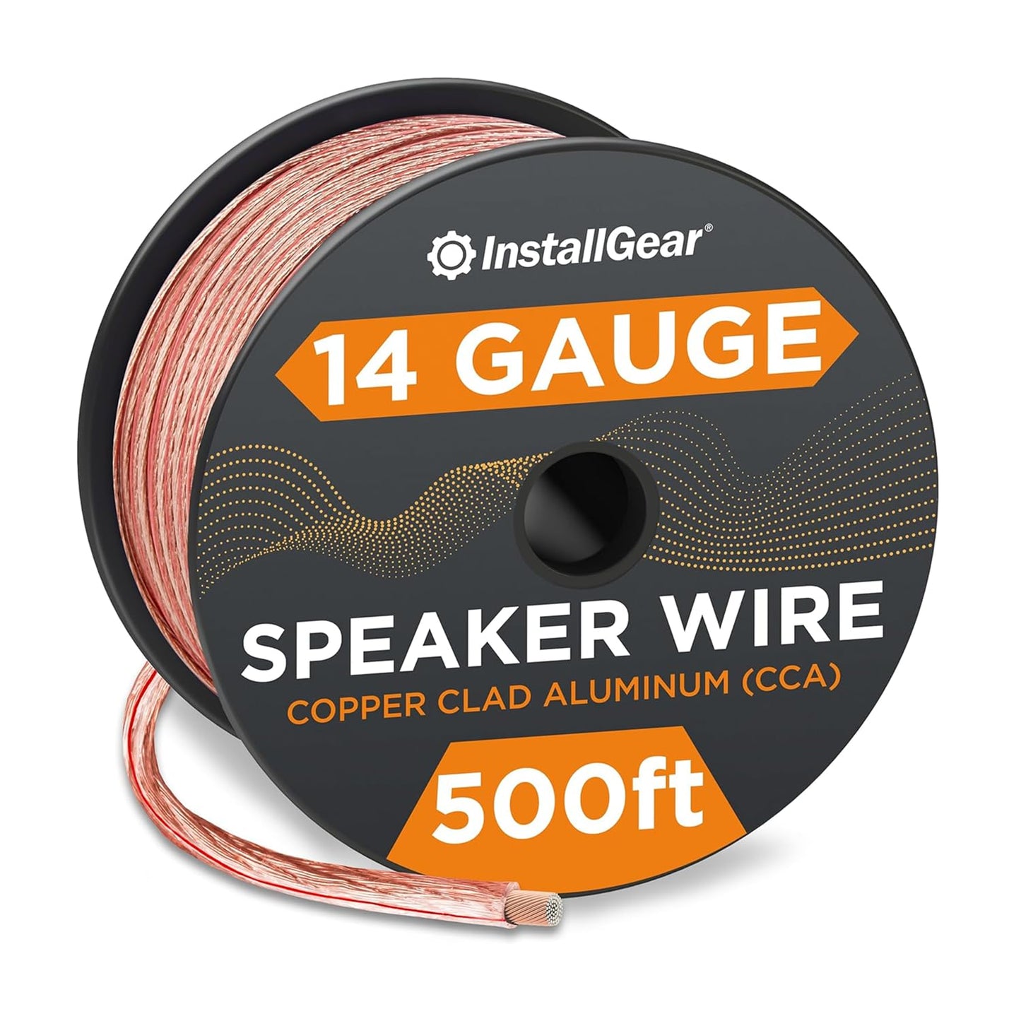 InstallGear 14 Gauge Wire AWG Speaker Wire (500ft - Clear) - Speaker Cable for Car Speakers Stereos, Home Theater Speakers, Surround Sound, Radio