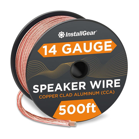 InstallGear 14 Gauge Wire AWG Speaker Wire (500ft - Clear) - Speaker Cable for Car Speakers Stereos, Home Theater Speakers, Surround Sound, Radio