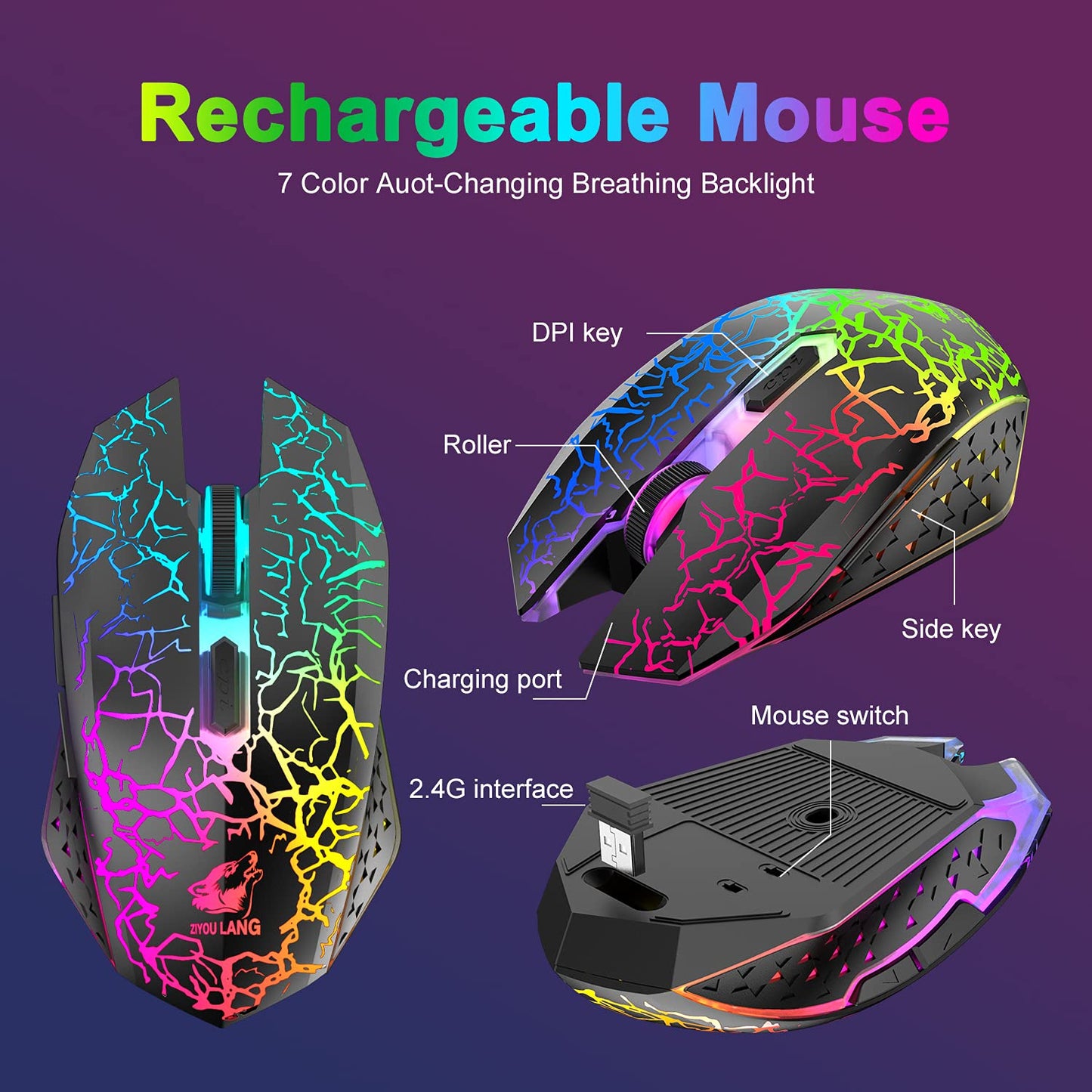 60% Mechanical Gaming Keyboard Mini 68 Keys Anti-Ghosting Wired Type C Chroma RGB 18 Backlit Effects,Lightweight Gaming Mosue 6400DPI Honeycomb