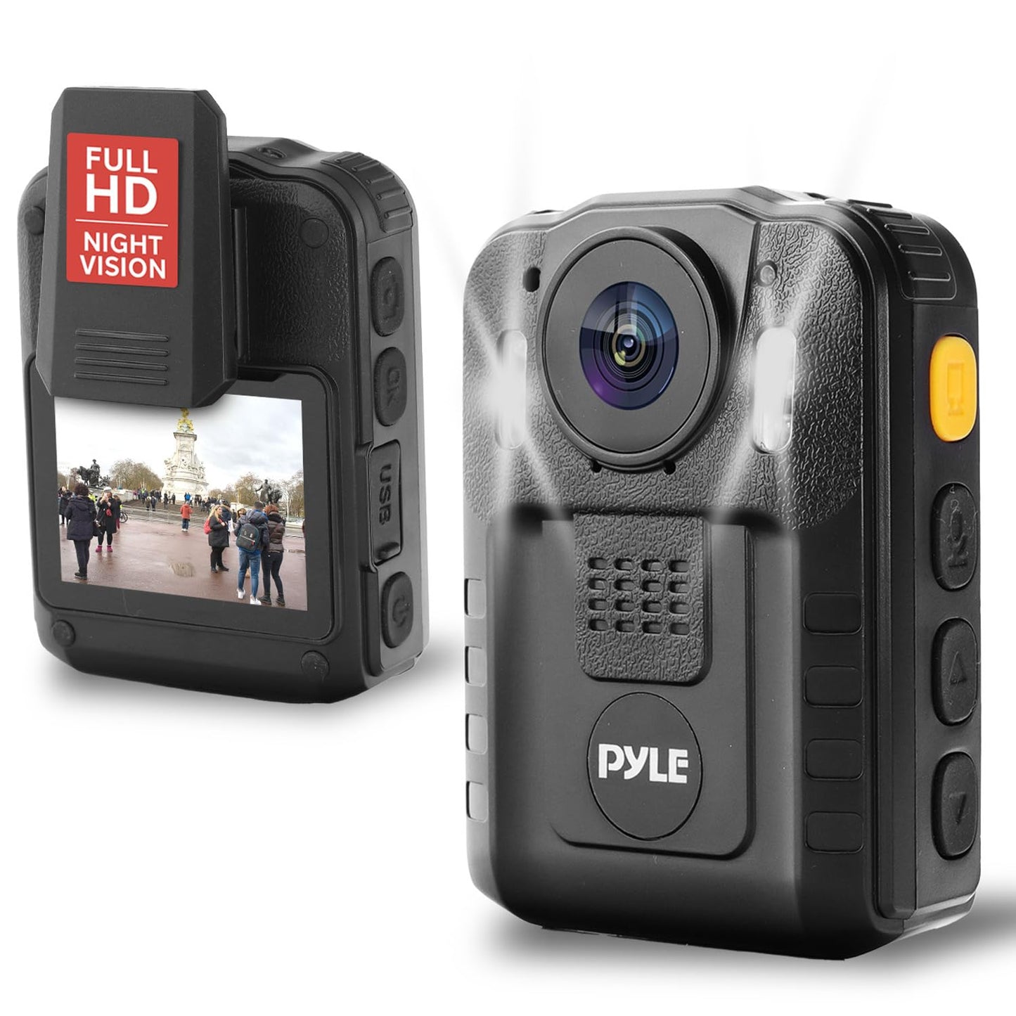 Pyle Police Security Video Body Camera | HD 2304 x 1296p Rechargeable Wireless Waterproof Wearable Law Enforcement Surveillance Camera | Includes