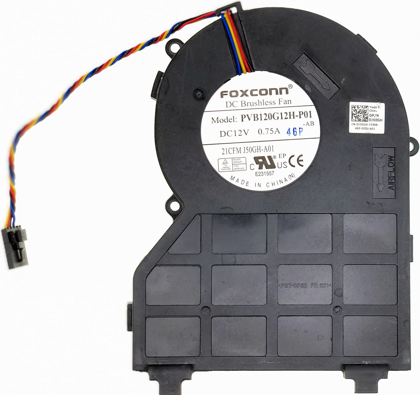 CPU Cooling Fan for Dell OptiPlex 790 390 990, Foxconn PVB120G12H-P01 J50GH-A00 J50GH 0J50GH, DC12V 0.75A 4-Wire/5-pin SFF Small Chassis Fan, 1-Year