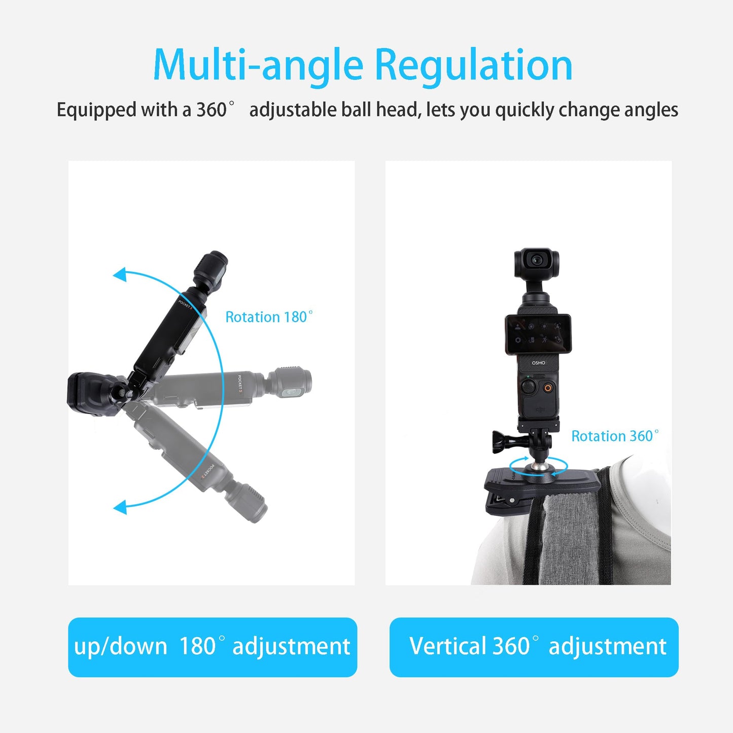 Leenconghui Magnetic Quick Release Backpack Clip Mount for DJI Osmo Pocket 3/Pocket 3-360° Rotation Adjustable Mount with Adapter