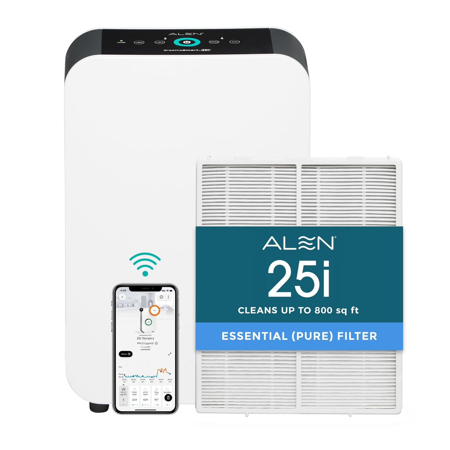 Alen 25i HEPA Air Purifier, Essential Filter, Covers 800 Sq Ft