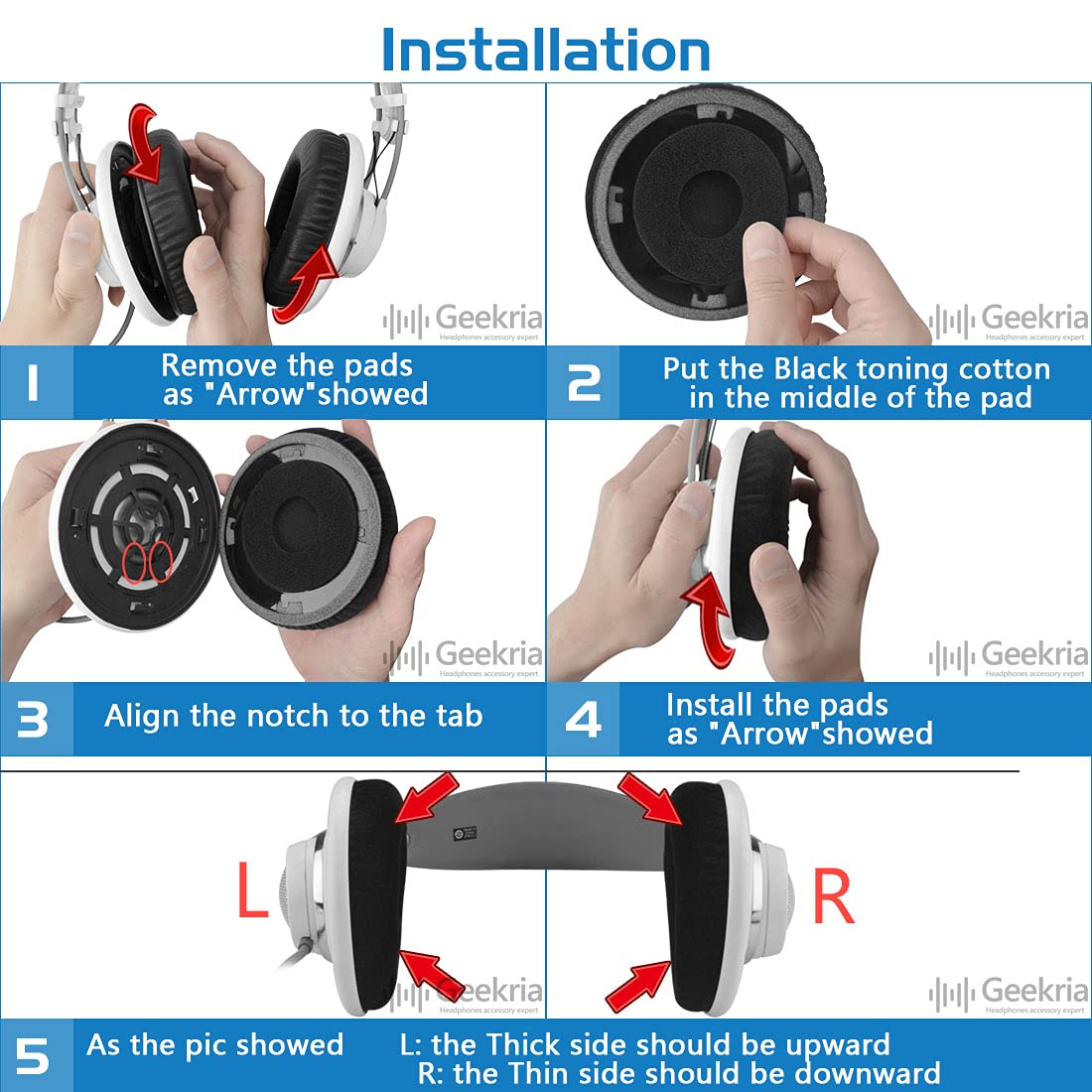 Geekria Comfort Velour Replacement Ear Pads for AKG K701, K702, Q701, Q702, K601, K612, K712, K400, K500 Headphones Ear Cushions, Repair Parts