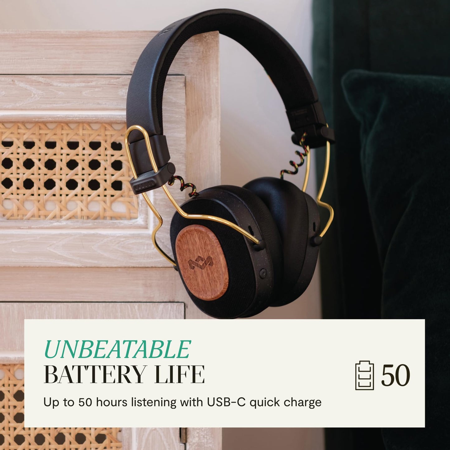 House of Marley Positive Vibration Riddim On-Ear Headphones, 50-Hour Playtime, Quick Charge, Crystal Clear Calls, Sustainable Bamboo (Rasta)