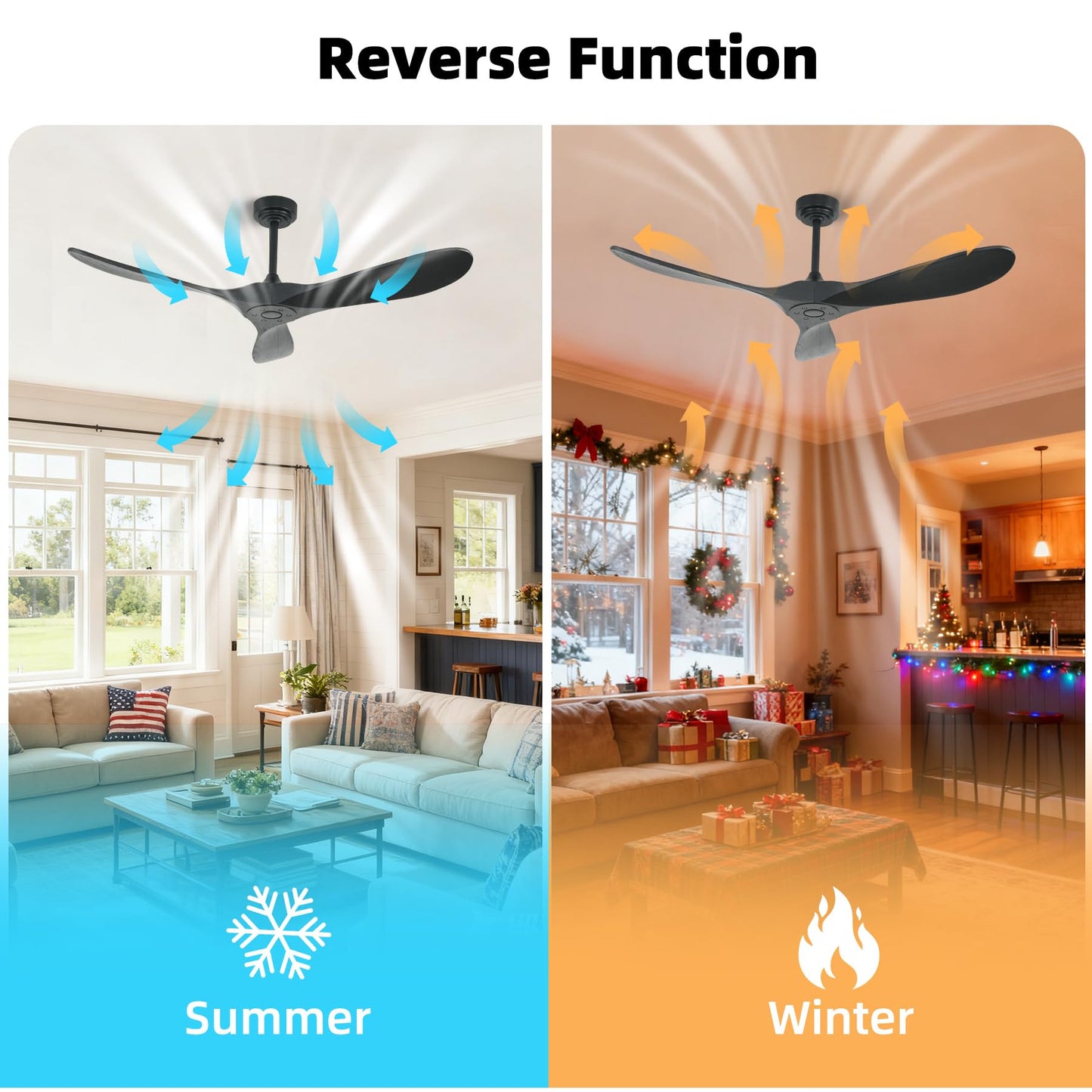 Homlit Smart Ceiling Fan no Light, 52 Inch Outdoor Ceiling Fan Without Light, Compatible with Alexa/Google/App, 3 Solid Wood Blades, Modern Wood Fan