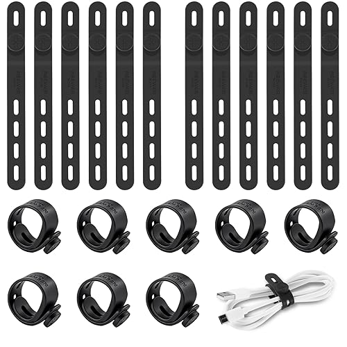 NEEWER 20PCS Silicone Cable Ties, Adjustable Reusable Office Desk Wire Organizer Data Cord Keeper Management Strap Accessories with Buckles for Power