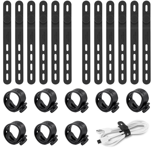 NEEWER 20PCS Silicone Cable Ties, Adjustable Reusable Office Desk Wire Organizer Data Cord Keeper Management Strap Accessories with Buckles for Power