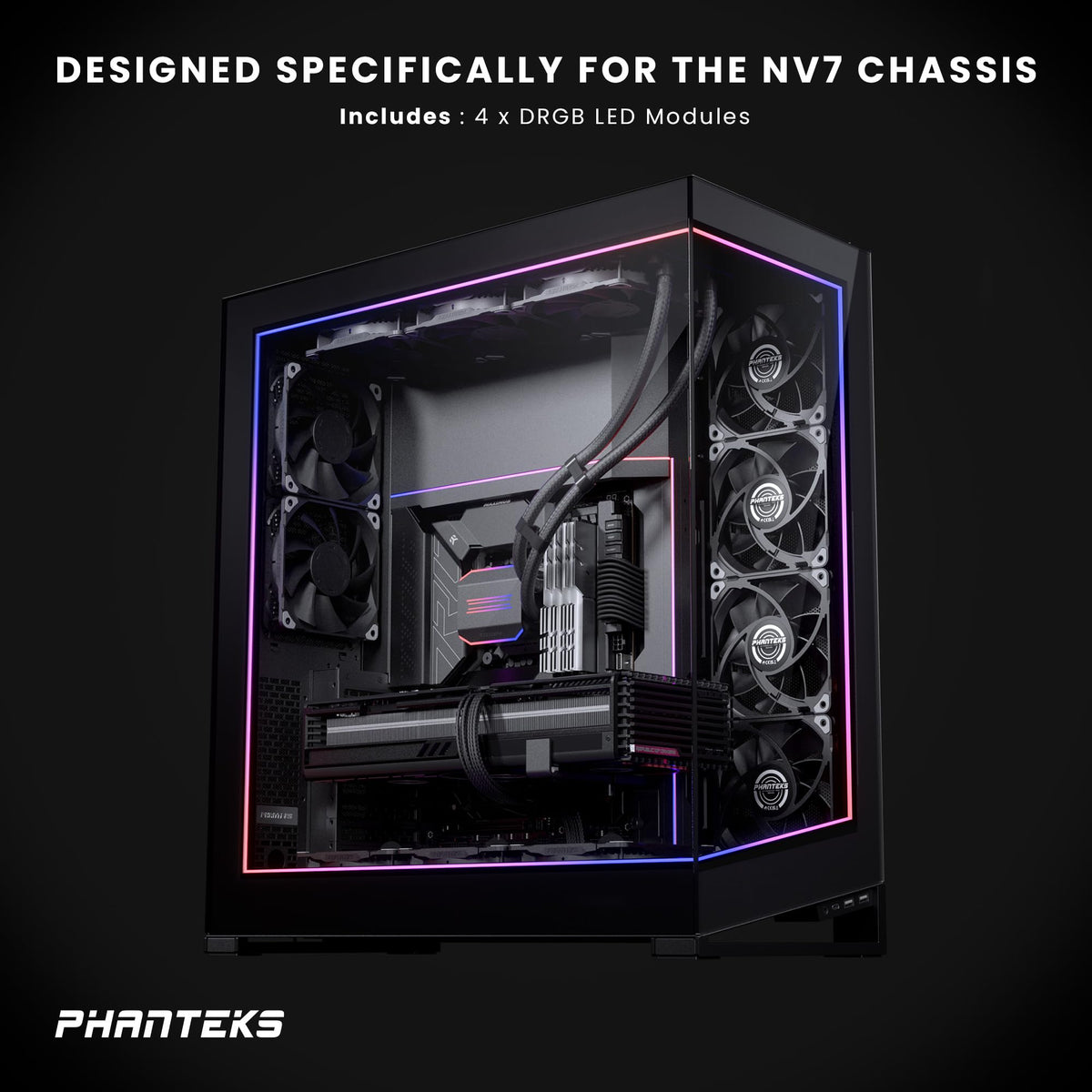 Phanteks NV7 Premium DRGB Kit, 4X D/A-RGB LED modules for NV7 Outer Frame, 1x D/A-RGB Power hub Included (Black)