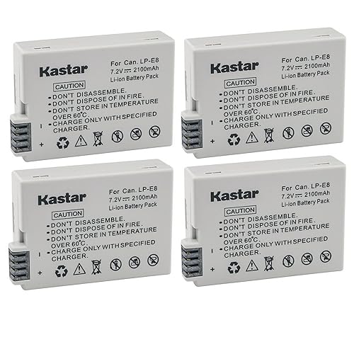 Kastar LPE8 Battery (4-Pack) Compatible with Canon LP-E8, LC-E8E, BG-E8 and Canon EOS 550D, EOS 600D, EOS 700D, EOS Rebel T2i, EOS Rebel T3i, EOS