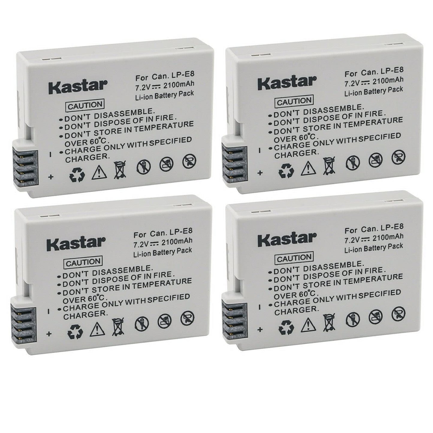 Kastar LPE8 Battery (4-Pack) Compatible with Canon LP-E8, LC-E8E, BG-E8 and Canon EOS 550D, EOS 600D, EOS 700D, EOS Rebel T2i, EOS Rebel T3i, EOS