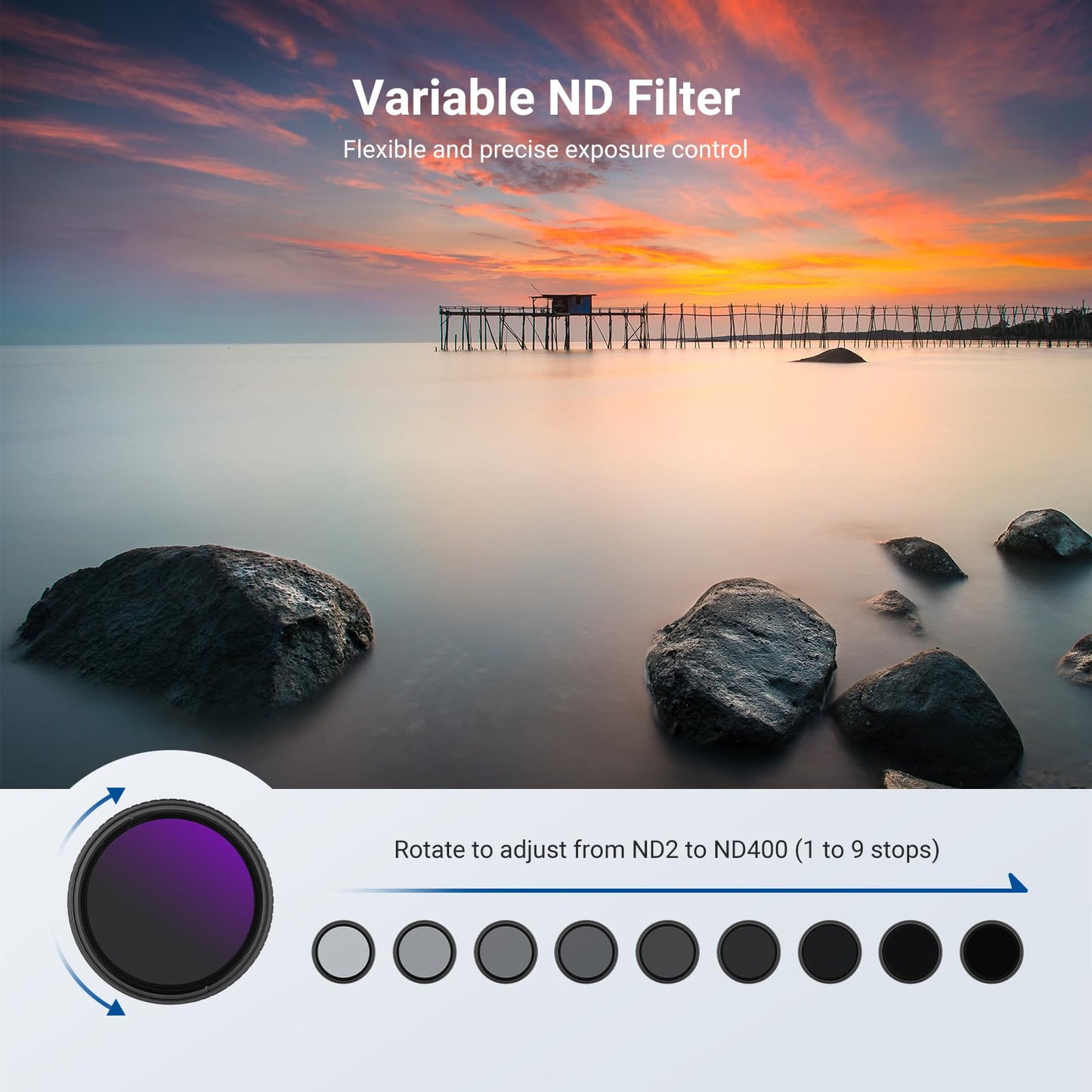 NEEWER 67mm Variable ND + CPL + UV Filter Kit (3 Pack), Multicoated Neutral Density (ND2-400) Circular Polarizer Camera Lens Polarizing Filter