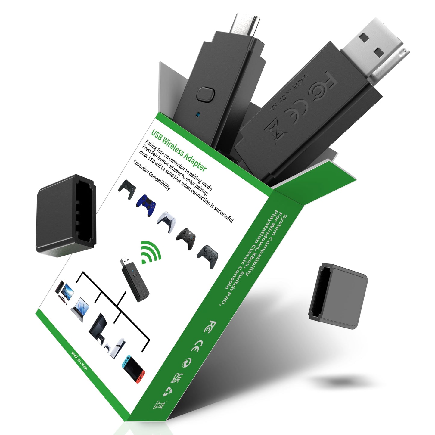 TJPD Pro Wireless Adapter for Xbox One X|S/Xbox Series X|S/Elite Series 2/PS5/PS4/Switch Controller - Play on PS4/Switch?Incompatible with Switch