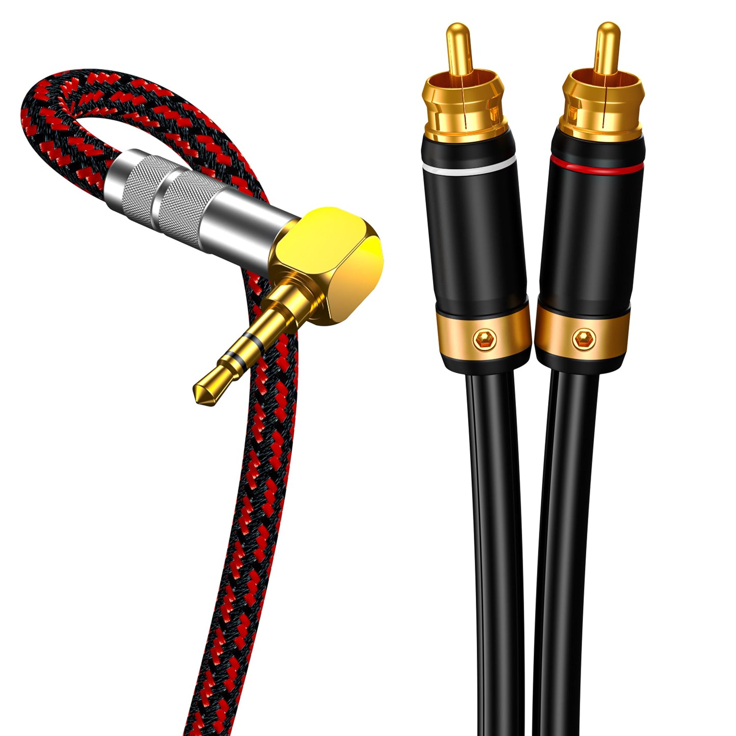 Primeda 3.5mm to 2 RCA Audiophile Audio Cable Stereo Braided Gold Plated Oxgen-Free Copper Core for Smartphones Tablets Speakers Home Theater (Right