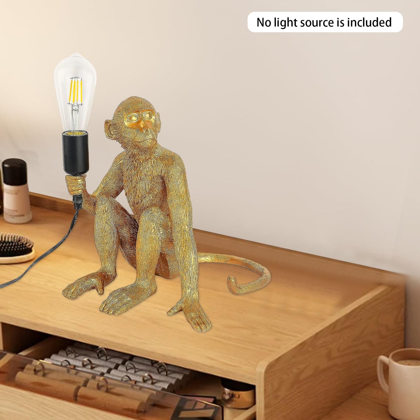SHATUOA Monkey Wall Lamp, Monkey Shape Wall Light Vintage Retro Table Lamp for Bedroom, Office, Vintage Resin Hemp Rope Wall Light Industrial Retro